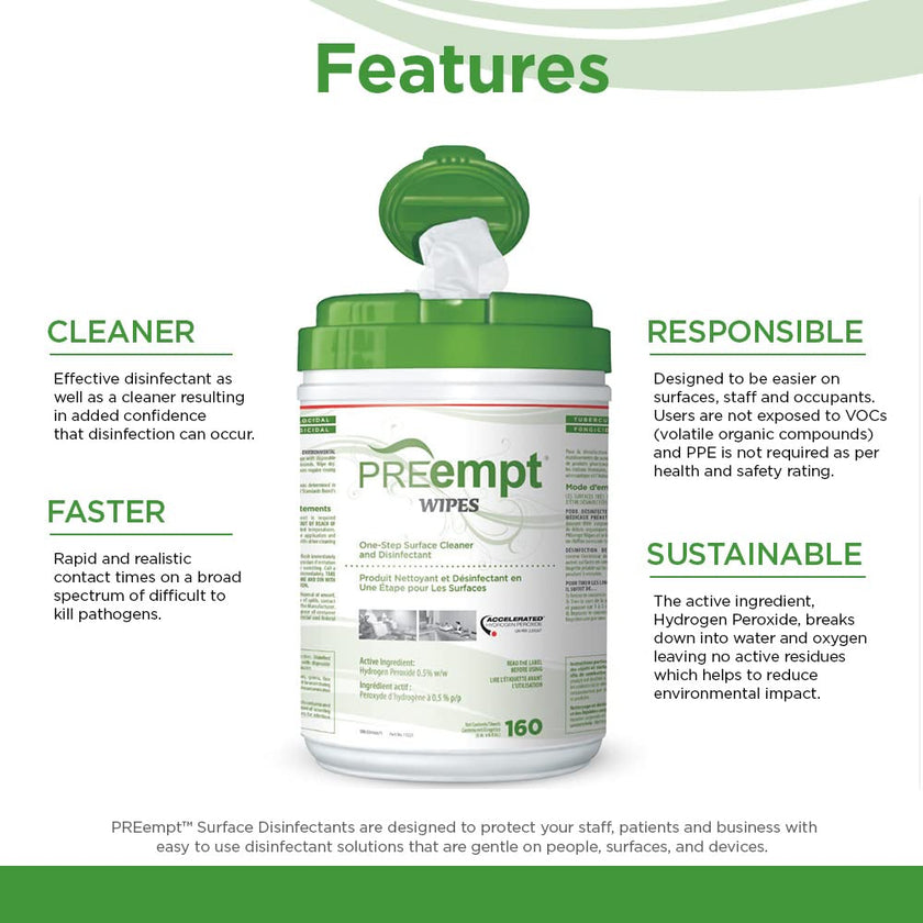 PREempt One Step Disinfectant Cleaner Wipes - All Purpose Wipes for Salons, Spas, Clinics, Studios - Wipes Canister (1 pack) 🍁 All In One Marketplace Canada