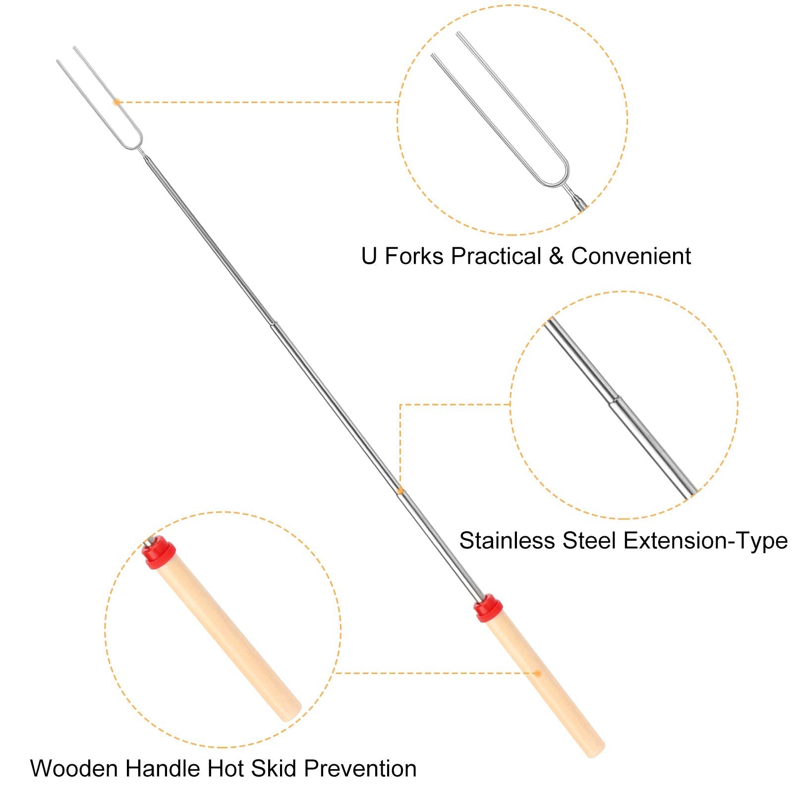 Marshmallow Roasting Sticks, Telescoping Smores Sticks for Open Fire Pit, 32 Inch Long Marshmallow Toasting Barbecue Forks Smores Skewers for Campfire Camping Hotdog Hot Dog Bonfire Grill, 5 Pack 🍁 All In One Marketplace Canada
