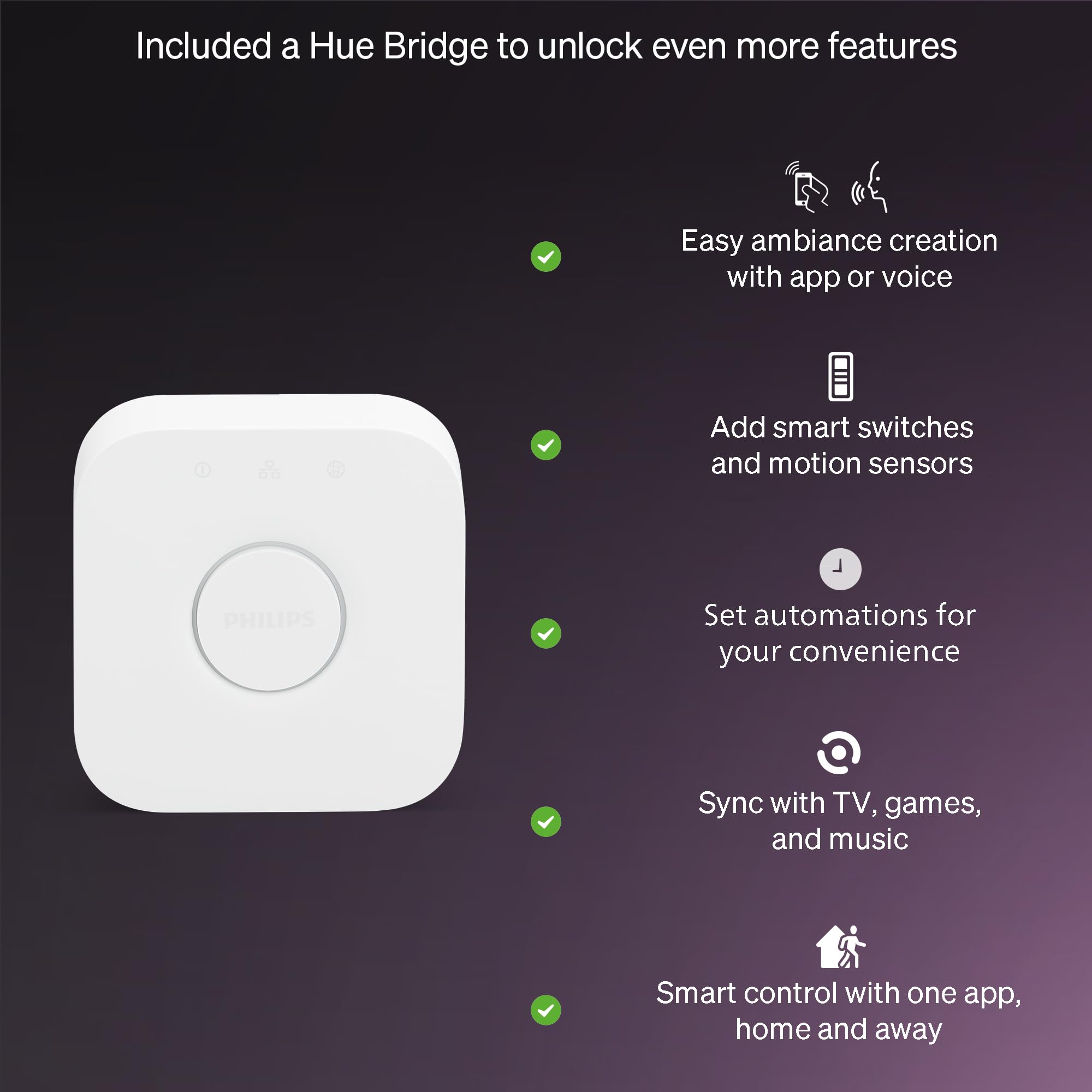 Philips Hue Essential Starter Kit: Bridge + 4 Essential E26 Smart Bulbs, White and Color Ambiance, 2200K-6500K, Dimmable, Works with Alexa, Google Assistant, Samsung SmartThings, Apple Home 🍁 All In One Marketplace Canada