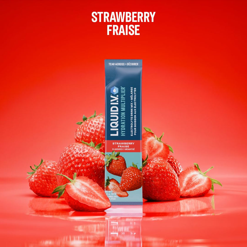 Liquid I.V. Hydration Multiplier Electrolyte Drink Mix - Enhanced Hydration Electrolyte Powder with Vitamins B3, B5, B6, B12 and C -18x On-the-go Sticks for Workout and Travel - Strawberry 🍁 All In One Marketplace Canada