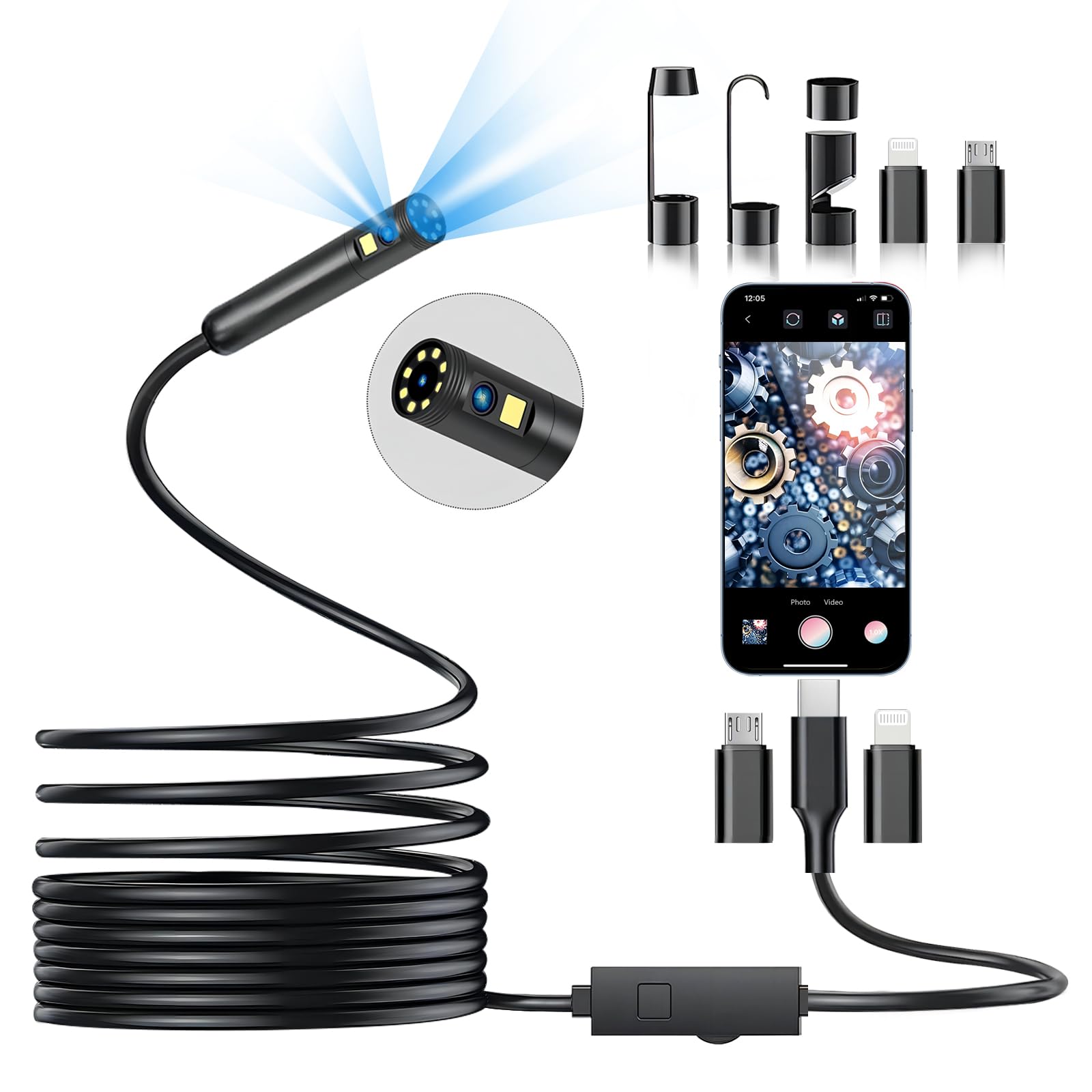 Dual Lens Endoscope Camera with Light, DPduct 1920P HD Borescope Inspection with 8+1 Lights, 7.9mm IP67 Waterproof 16.4ft Semi-Rigid Cable Snake Camera for Android and iOS,iPhone,iPad 🍁 All In One Marketplace Canada