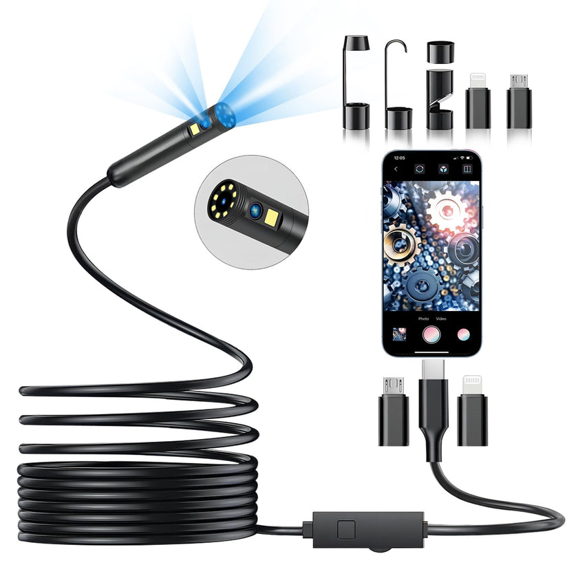 Dual Lens Endoscope Camera with Light, DPduct 1920P HD Borescope Inspection with 8+1 Lights, 7.9mm IP67 Waterproof 16.4ft Semi-Rigid Cable Snake Camera for Android and iOS,iPhone,iPad 🍁 All In One Marketplace Canada