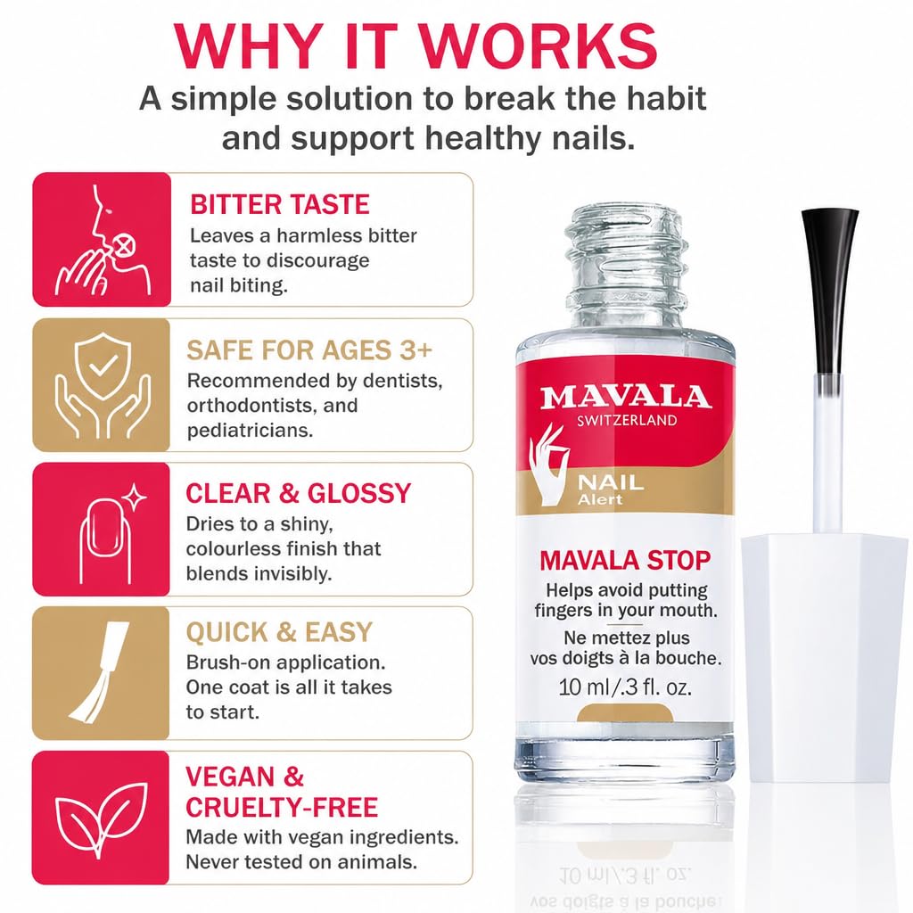 Mavala Stop Nail Biting Polish, No more putting Fingers in your Mouth, for Adults and Children, Invisible, Safe, and Bitter, 100% Made in Switzerland, Natural Ingredients, Cruetly Free, Vegan, 10 ml 🍁 All In One Marketplace Canada