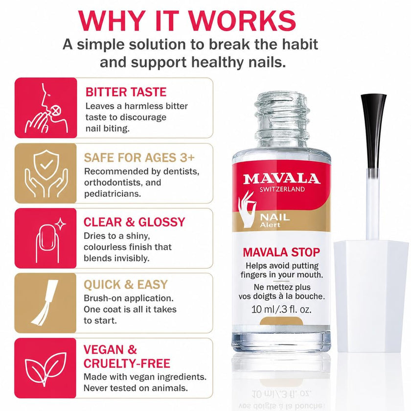 Mavala Stop Nail Biting Polish, No more putting Fingers in your Mouth, for Adults and Children, Invisible, Safe, and Bitter, 100% Made in Switzerland, Natural Ingredients, Cruetly Free, Vegan, 10 ml 🍁 All In One Marketplace Canada
