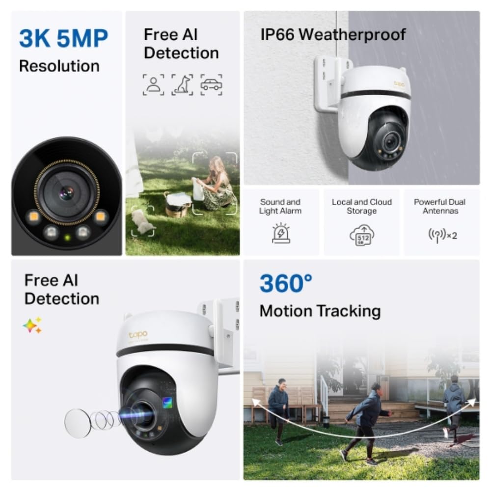 TP-Link Tapo 3K 5MP Pan/Tilt Outdoor Wired Security Wi-Fi Camera, 360° Visual Coverage, Starlight Full-Color Night Vision Up to 98ft, Person/Pet/Venicle Detection,Physical Privacy Mode (Tapo C530WS) 🍁 All In One Marketplace Canada