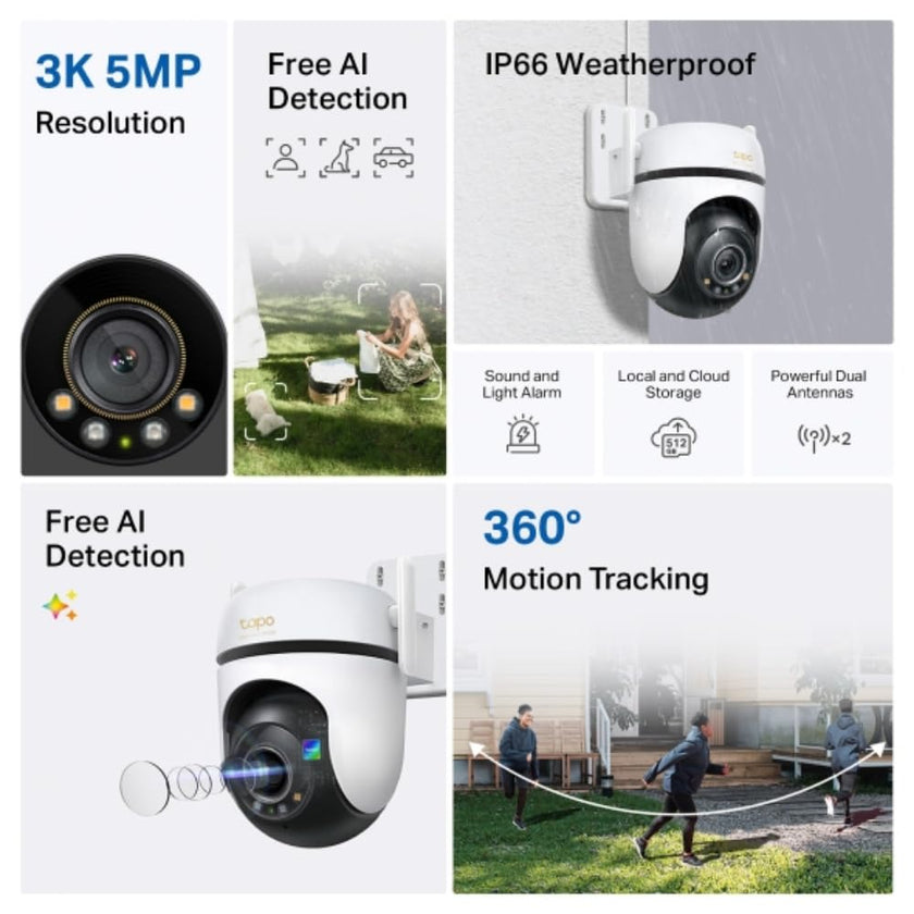 TP-Link Tapo 3K 5MP Pan/Tilt Outdoor Wired Security Wi-Fi Camera, 360° Visual Coverage, Starlight Full-Color Night Vision Up to 98ft, Person/Pet/Venicle Detection,Physical Privacy Mode (Tapo C530WS) 🍁 All In One Marketplace Canada