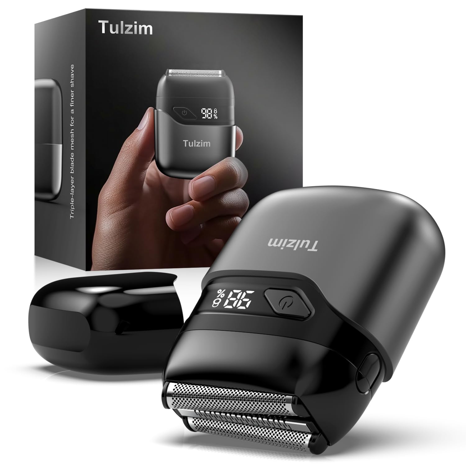 Tulzim Electric Foil shaver For Men: Portable electric razor for Beard/Face - 𝟑 𝐅𝐥𝐨𝐚𝐭𝐢𝐧𝐠 𝐁𝐥𝐚𝐝𝐞 LED Display USB-C Fast Rechargeable - 𝐈𝐏𝐗𝟕 𝐖𝐚𝐭𝐞𝐫𝐩𝐫𝐨𝐨𝐟 for Travel & Home - Light grey 🍁 All In One Marketplace Canada