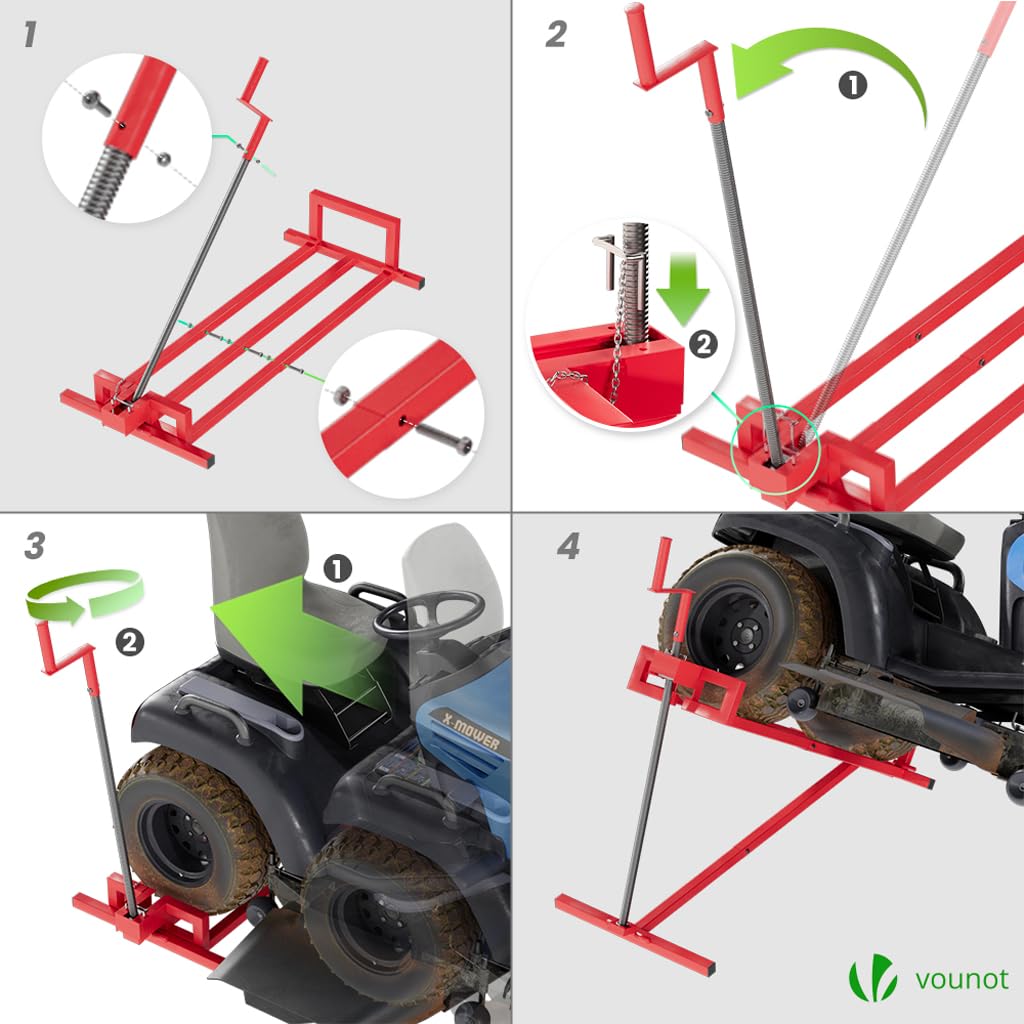 VOUNOT Ride on Lawn Mower Lift Jack, Telescopic Maintenance Jack for Lawn mowers and Garden Tractors, Weight Capacity 880 Lbs, Red 🍁 All In One Marketplace Canada