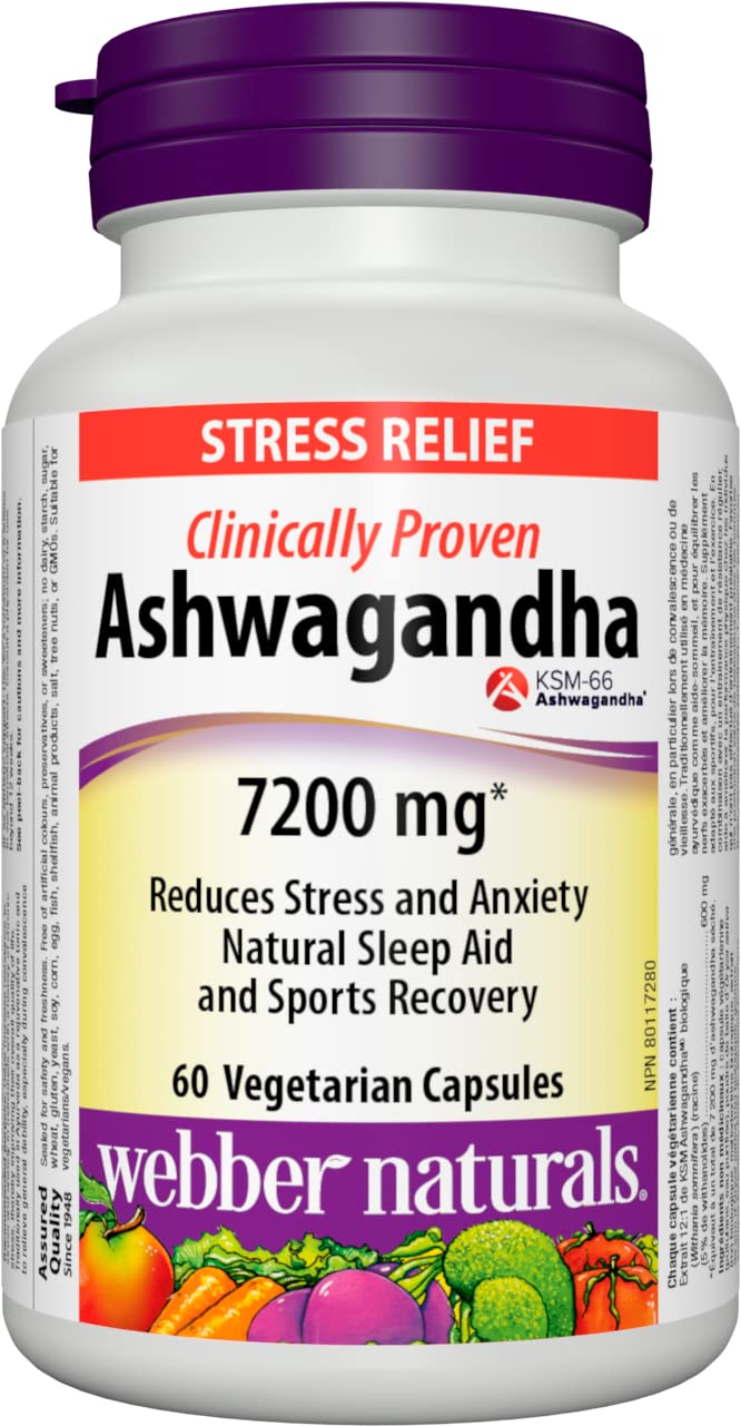 Webber Naturals Ashwagandha 7200 mg, 60 Capsules, Clinically Proven KSM-66 Ashwagangha, Helps Increase Resistance to Stress and Anxiety, Vegan 🍁 All In One Marketplace Canada
