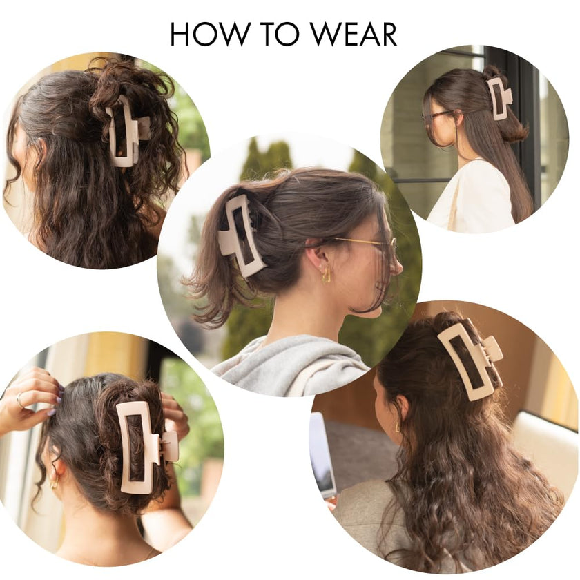 FRAMAR Hair Claw Clips for Thick Hair – Large Claw Clip for Thick Hair, Hair Clips for Girls, Large Hair Clips for Thick Hair, Big Hair Clips for Women, Pince a Cheveux, Pink Hair Clip – 4 Pack (Blush - Rectangle) 🍁 All In One Marketplace Canada