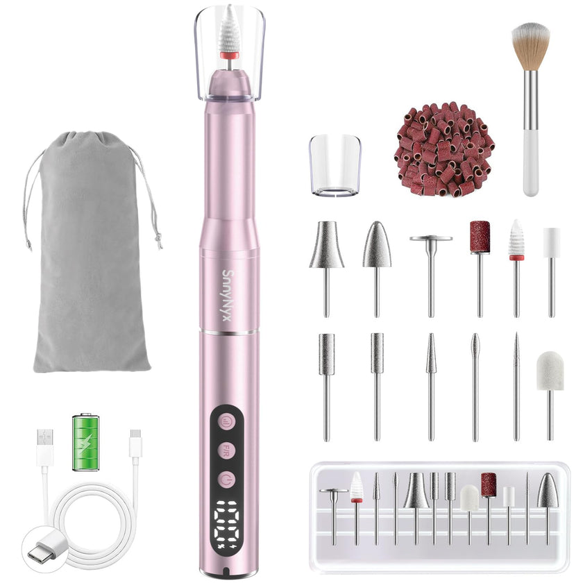 SnnyNyx Cordless Electric Nail Drill 35000 RPM, Professional Nail File Kit with LCD Display, 12 Bits & 36 Sanding Bands, Rechargeable Manicure Pedicure Kit for Acrylic Gel Nails, Salon & Home Use(Rose Gold) 🍁 All In One Marketplace Canada