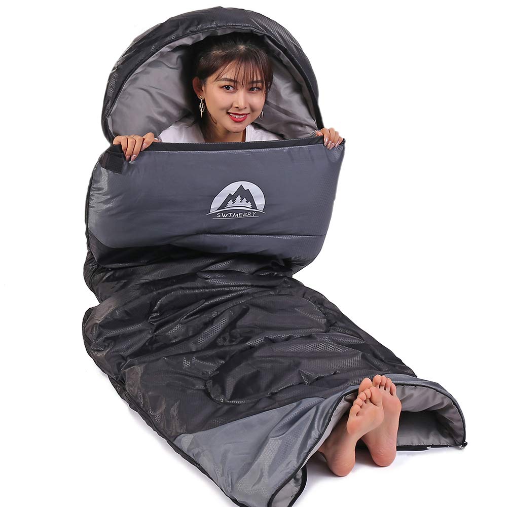 Sleeping Bag 3 Seasons (Summer, Spring, Fall) Warm & Cool Weather - Lightweight,Waterproof Indoor & Outdoor Use for Kids, Teens & Adults for Camping Hiking, Backpacking and Survival (Black Grey) 🍁 All In One Marketplace Canada