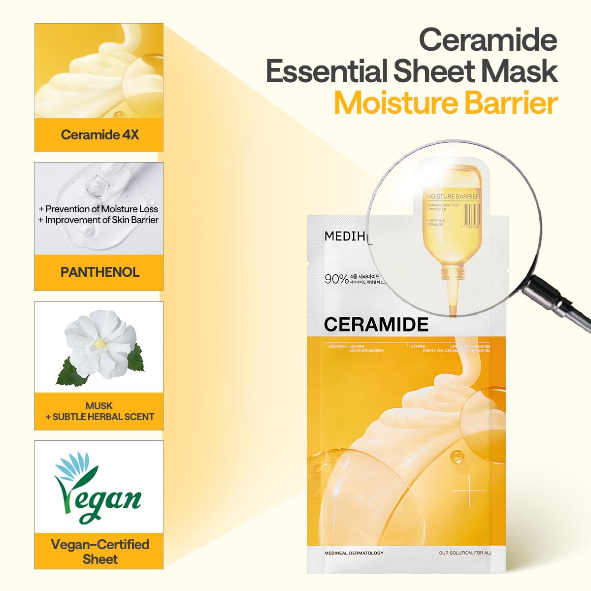 MEDIHEAL Ceramide Essential Face Mask - Moisturizing, Barrier Repair with Panthenol & Adenosine for Intense Hydration for Dry & Sensitive Skin, Face Mask for Women, Vegan, Korean Skincare (10 Sheets) 🍁 All In One Marketplace Canada