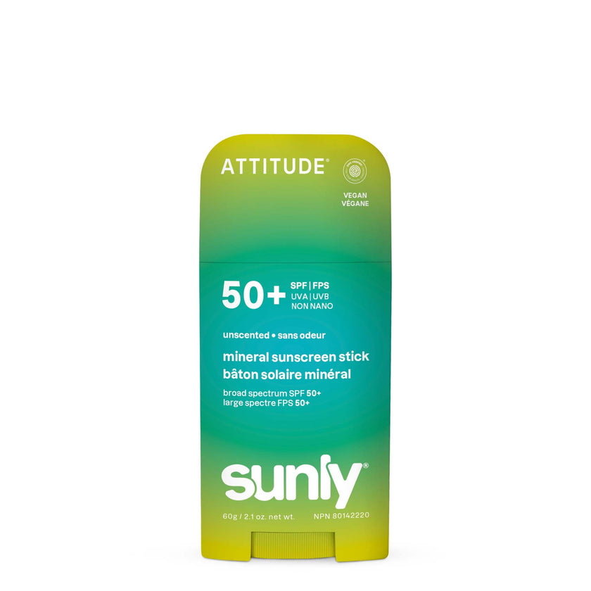 ATTITUDE Mineral Sunscreen Stick SPF 50, Broad Spectrum Zinc Oxide, EWG Verified, Non-Nano, Mess-Free Stick for Face & Body, Lightweight Non-Greasy, Vegan, Unscented, 60 grams 🍁 All In One Marketplace Canada