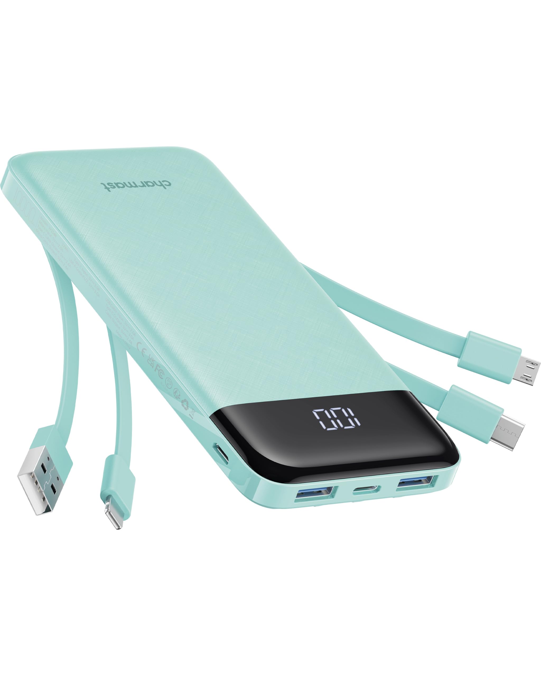 Charmast Portable Charger with Built in Cables, Power Bank with Cords Wires, Slim 10000mAh Travel Battery Pack 6 Outputs 3 Inputs 3A Fast Charging for Samsung Google Pixel LG Moto iPhone iPad 🍁 All In One Marketplace Canada