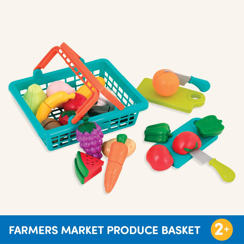 Battat Play Food Farmers Market Produce Basket, 37-Piece Green Set, Playset 🍁 All In One Marketplace Canada