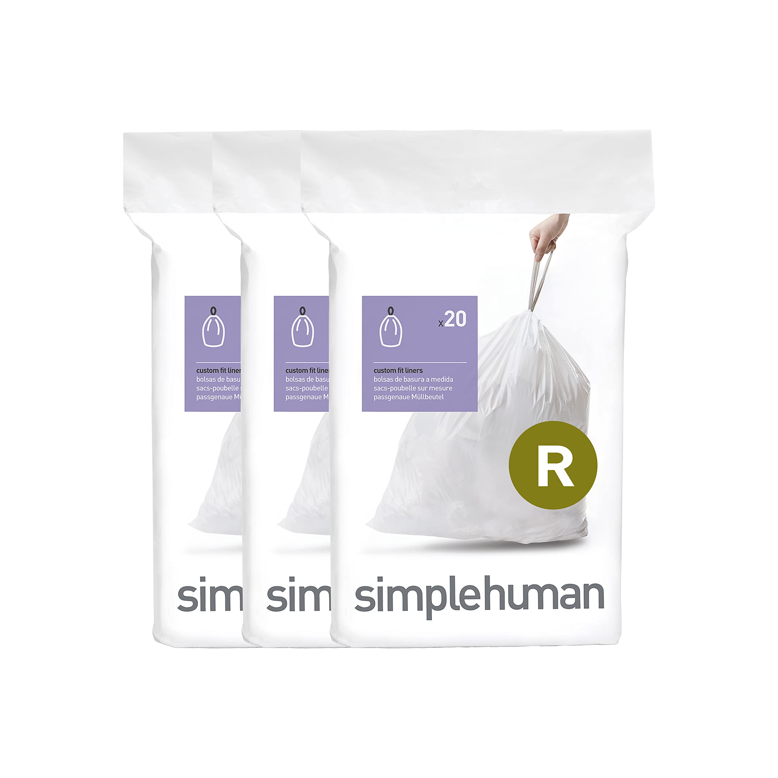 simplehuman Code R 60 Count, Dispenser Pack Custom Fit Liners, Drawstring Trash Bags, 10L / 2.6 Gallons, White 🍁 All In One Marketplace Canada