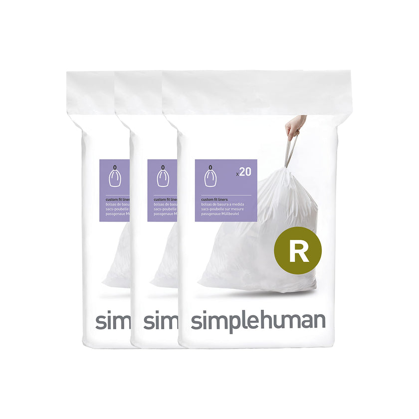simplehuman Code R 60 Count, Dispenser Pack Custom Fit Liners, Drawstring Trash Bags, 10L / 2.6 Gallons, White 🍁 All In One Marketplace Canada