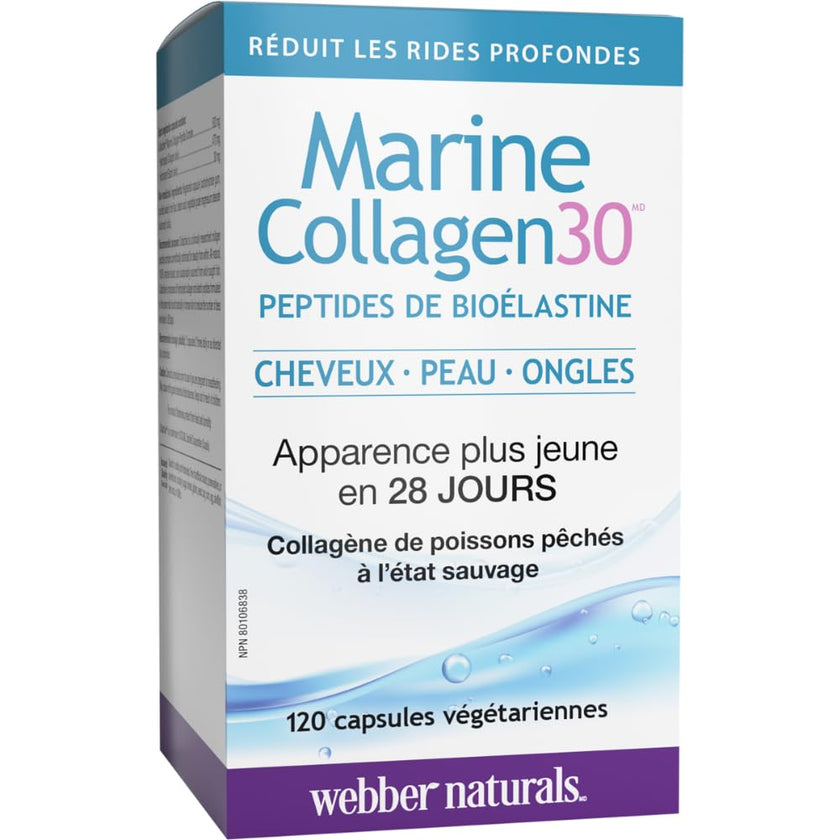 Webber Naturals Collagen30 Marine Bioelastin Peptides, 500 mg of Collactive Marine Collagen Peptide Complex Per Pill, 120 Capsules, Helps Reduce Deep Wrinkles and Joint Pain 🍁 All In One Marketplace Canada