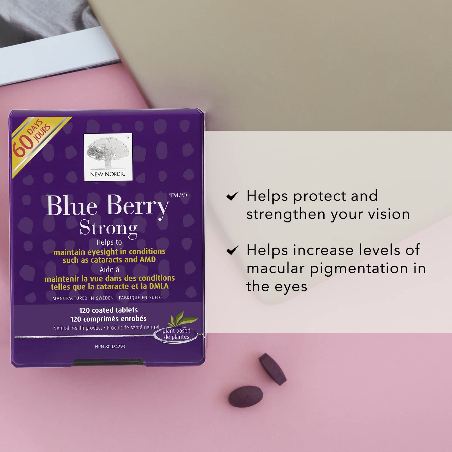 New Nordic Blue Berry Strong 120 Coated Tablets, 60-Day Supply, Vegan Eye Support Supplement with Bilberry & Lutein for Clear Vision & Macular Health 🍁 All In One Marketplace Canada
