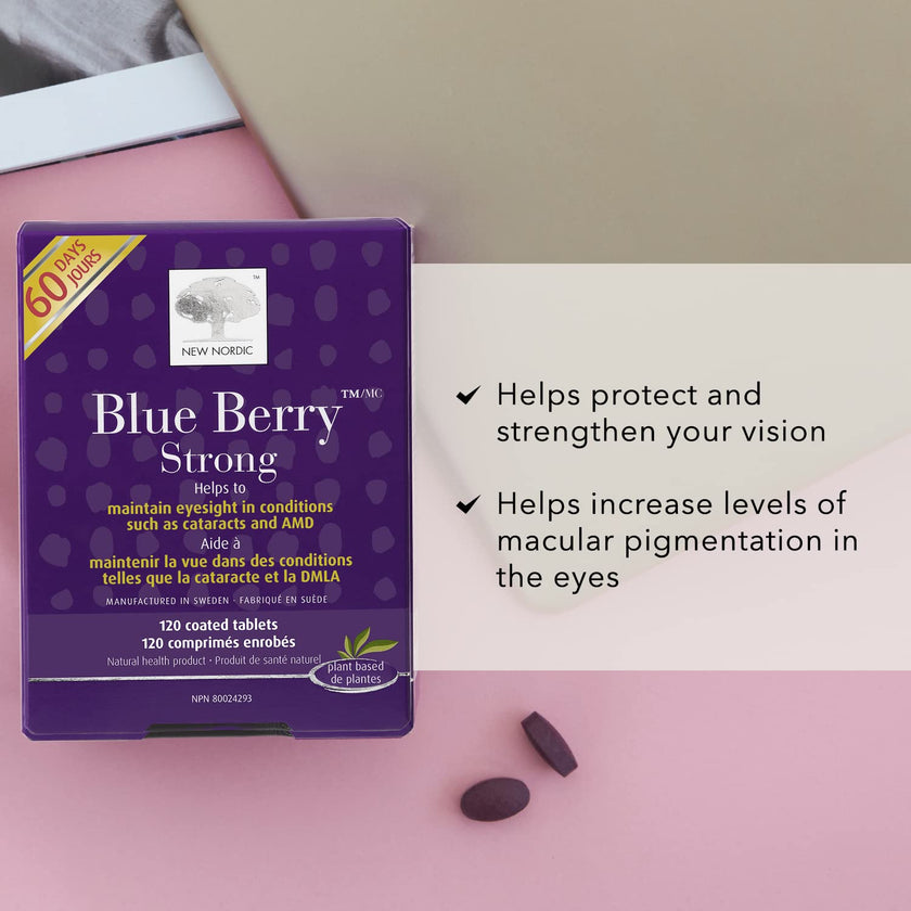 New Nordic Blue Berry Strong 120 Coated Tablets, 60-Day Supply, Vegan Eye Support Supplement with Bilberry & Lutein for Clear Vision & Macular Health 🍁 All In One Marketplace Canada