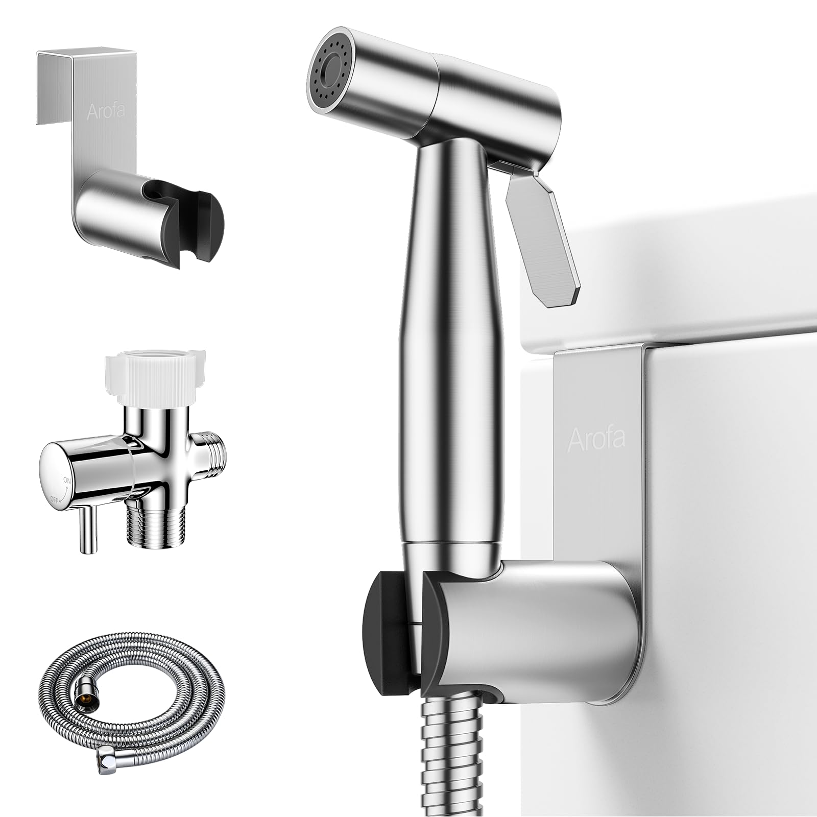Arofa Handheld Bidet Sprayer for Toilet-Adjustable Water Pressure Control with Bidet Hose for Feminine Wash, Stainless Steel Brushed Nickel Cloth Diaper Bidet Toilet Sprayer for Baby Wash 🍁 All In One Marketplace Canada