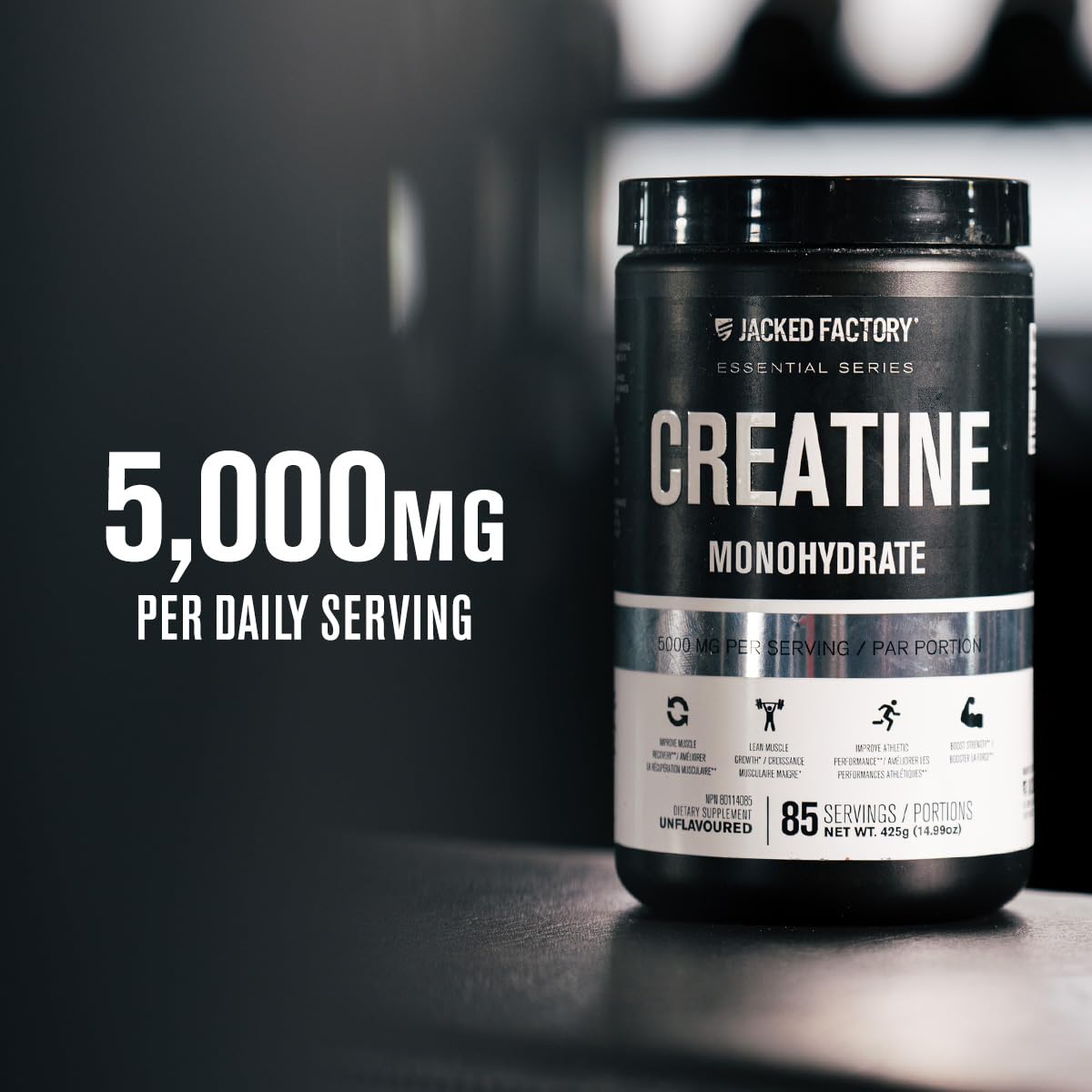 Jacked Factory Creatine Monohydrate Powder - Canadian-Owned Informed Choice Certified Supplement for Increased Muscle Mass*, Improved Strength, Power, & Performance** - 85 Servings, Arctic White 🍁 All In One Marketplace Canada