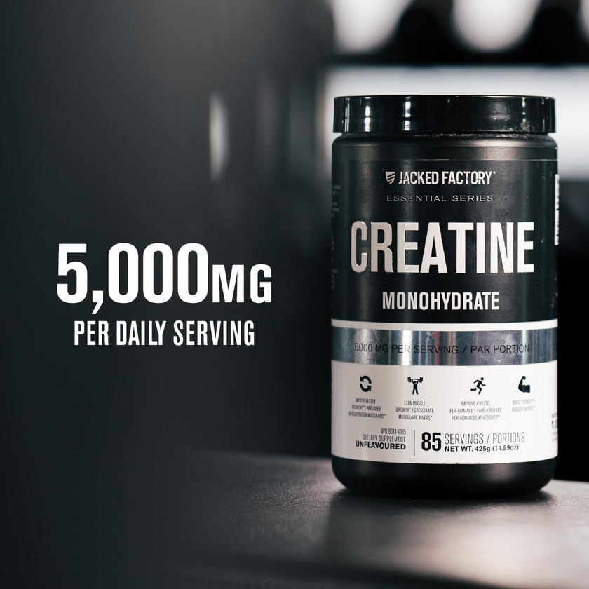 Jacked Factory Creatine Monohydrate Powder - Canadian-Owned Informed Choice Certified Supplement for Increased Muscle Mass*, Improved Strength, Power, & Performance** - 85 Servings, Arctic White 🍁 All In One Marketplace Canada