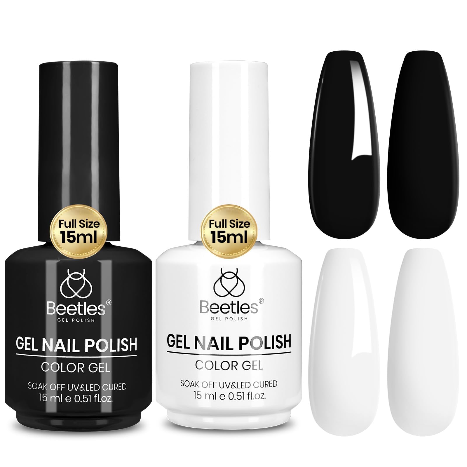 Beetles Gel Nail Polish Kit- 2 Pcs 15ml Black And White Gel Polish Black Gel Nail Polish Black Nail Polish Soak Off Led Gel Polish Nail Art Manicure Salon Diy at Home 🍁 All In One Marketplace Canada