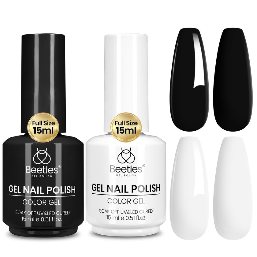 Beetles Gel Nail Polish Kit- 2 Pcs 15ml Black And White Gel Polish Black Gel Nail Polish Black Nail Polish Soak Off Led Gel Polish Nail Art Manicure Salon Diy at Home 🍁 All In One Marketplace Canada