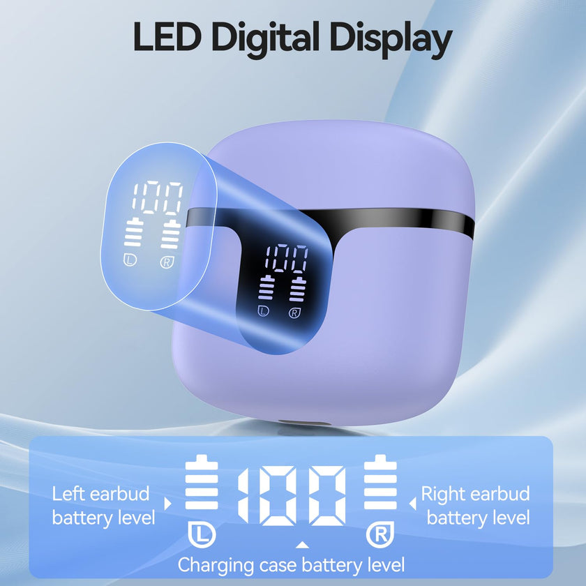 Wireless Earbuds, Bluetooth 5.4 in-Ear Headphones Wireless Bluetooth with ENC 4 Mics, Bluetooth Earbuds 50 Hour Noise-Cancelling Ear Buds with LED Indicator, IPX7 Waterproof for Sports/Work Purple 🍁 All In One Marketplace Canada