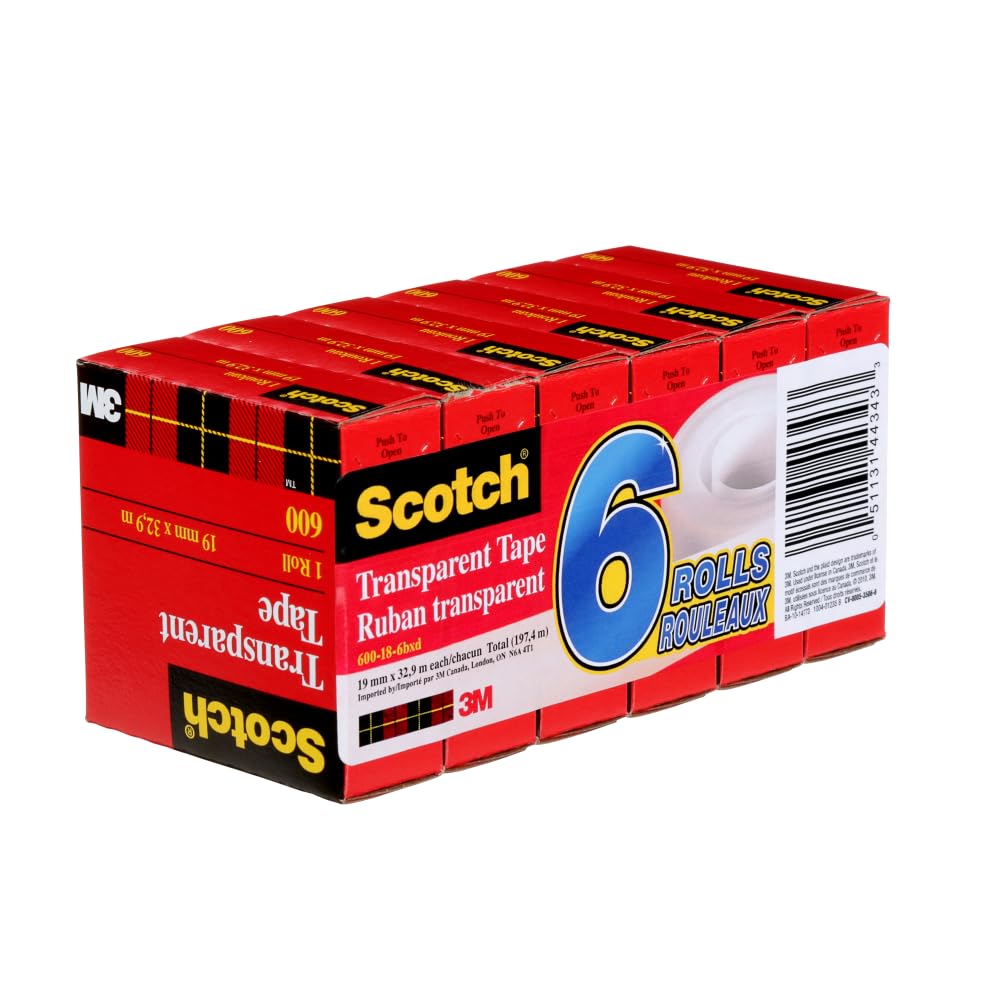 Scotch Tape Transparent Tape, 19mm Wide X 32.9M, 6 Rolls 🍁 All In One Marketplace Canada