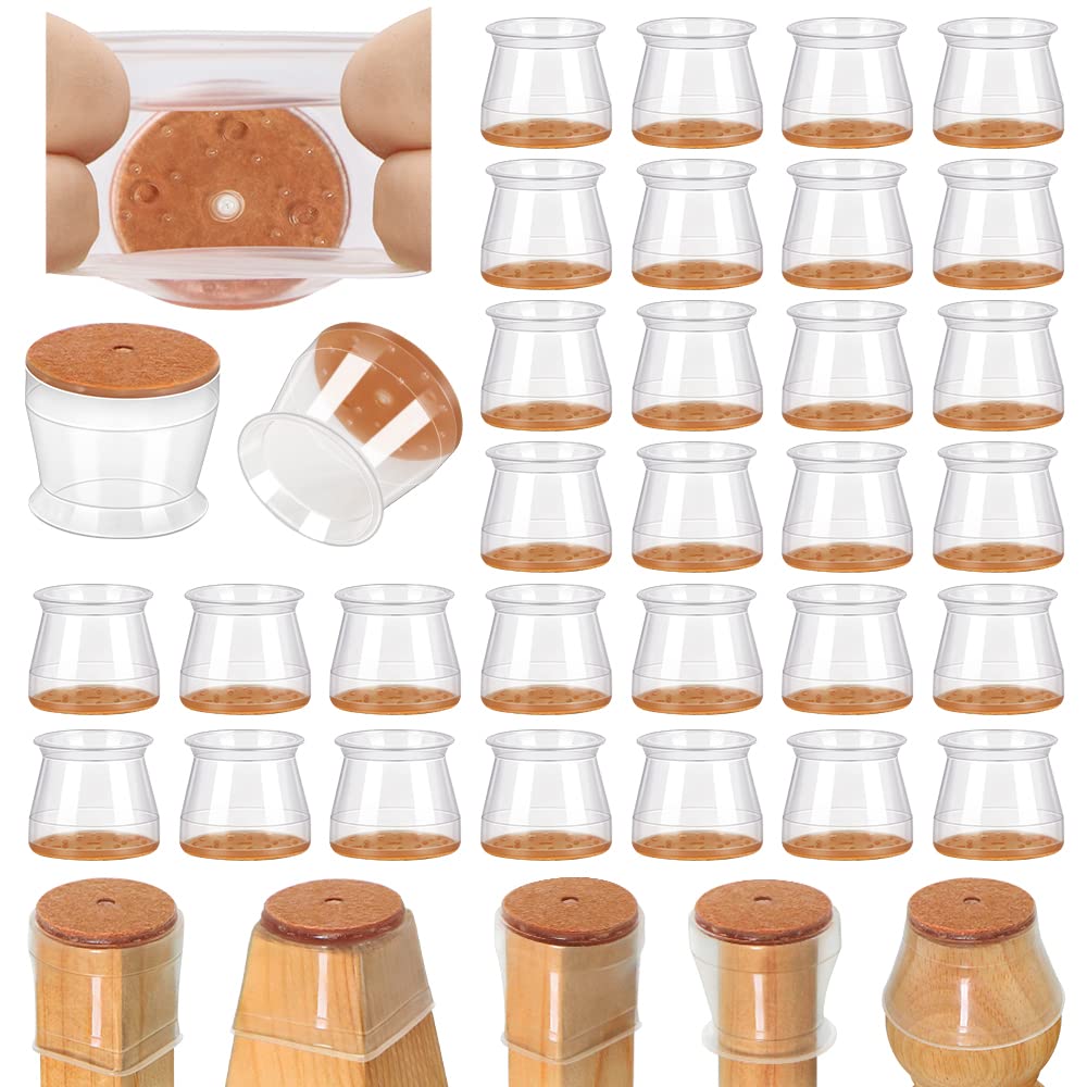 32 Pcs Chair Leg Floor Protectors for Hardwood Floors Silicone Covers to Protect Wood Tile Floors Felt Pads Furniture Leg Caps Anti-Scratch Reduce Noise (Fit:1.3