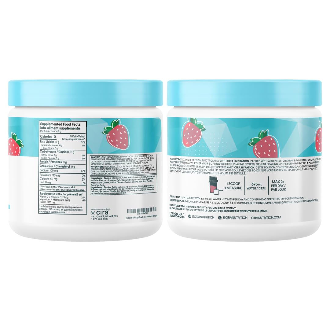 Cira Hydration Electrolytes Powder - Daily Electrolyte Powder, Sugar Free w Himalayan Salt, Magnesium, Potassium, Hydration Powder for Dehydration Relief & Recovery - Strawberry Margarita, 45 Servings 🍁 All In One Marketplace Canada