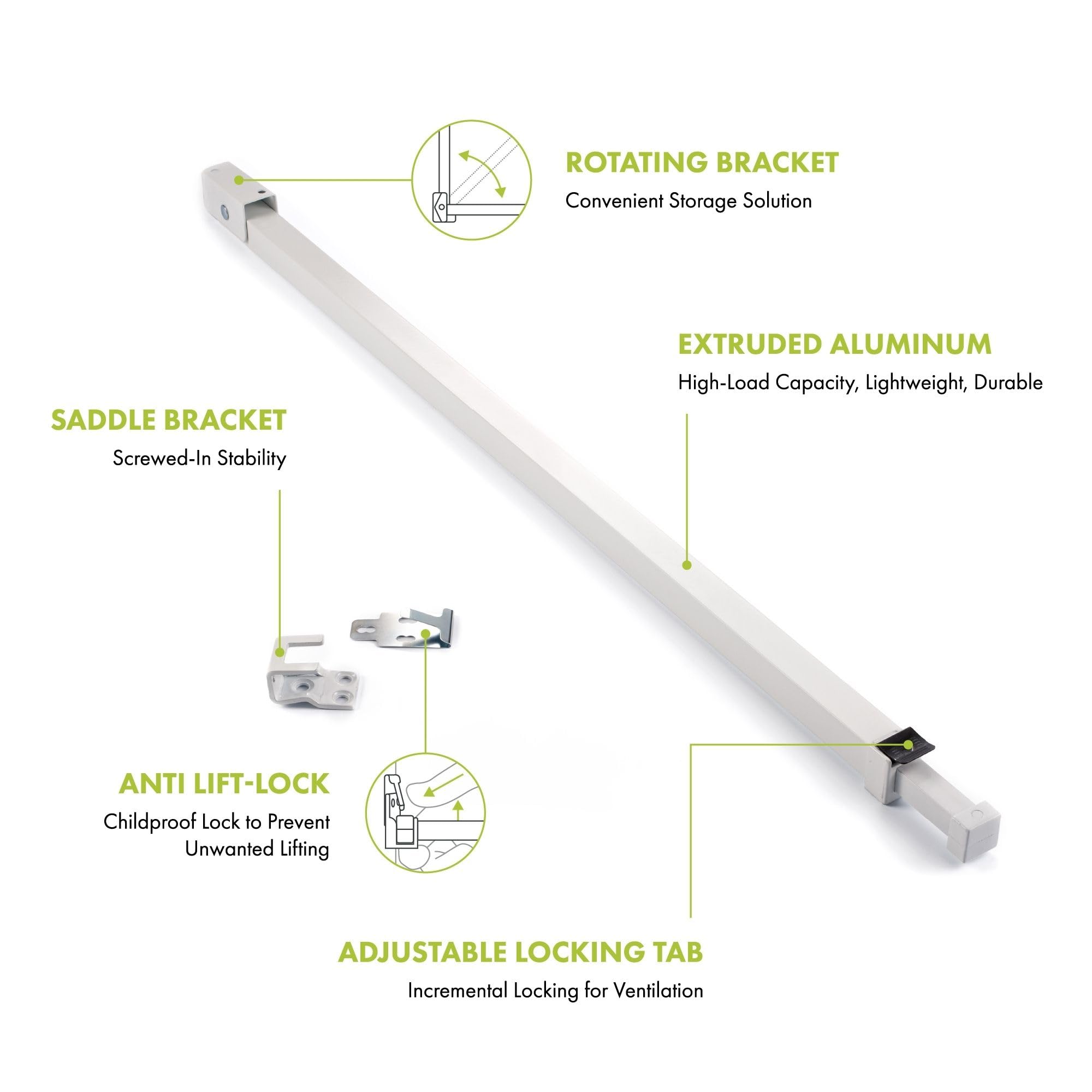 Ideal Security Sliding Patio Door Security Bar with Child-Proof Lock, Extendable, White (25.75-47.5 Inches) 🍁 All In One Marketplace Canada