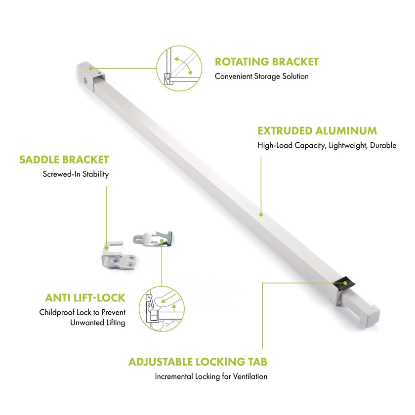 Ideal Security Sliding Patio Door Security Bar with Child-Proof Lock, Extendable, White (25.75-47.5 Inches) 🍁 All In One Marketplace Canada