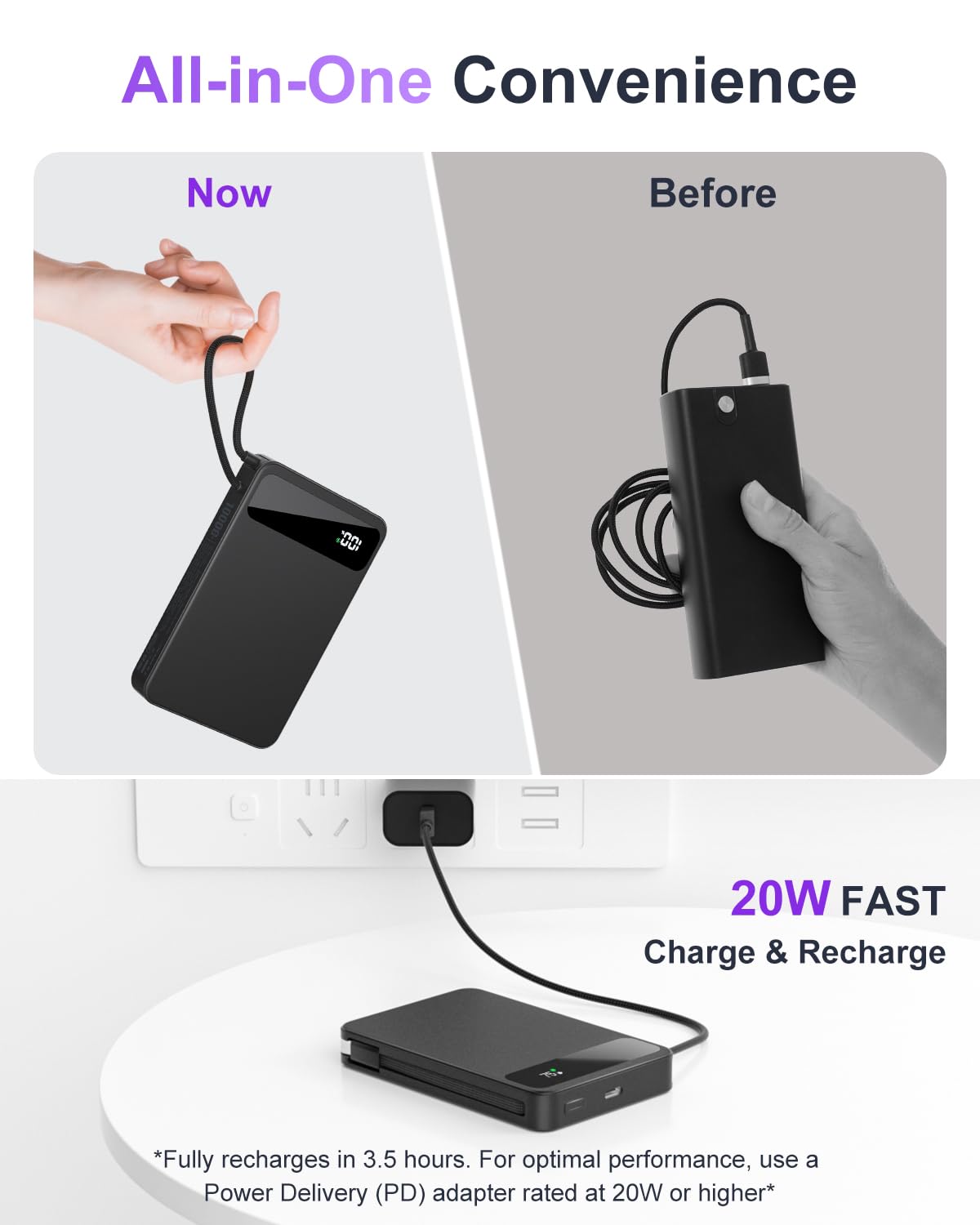 Magnetic Power Bank, 10,000mAh Wireless Portable Charger for Mag-Safe 15W Fast Charging, Battery Pack with USB-C/Lightning Cable 22.5W in/Out for iPhone 17/16/15/14/13/12 Series, AirPods & More 🍁 All In One Marketplace Canada