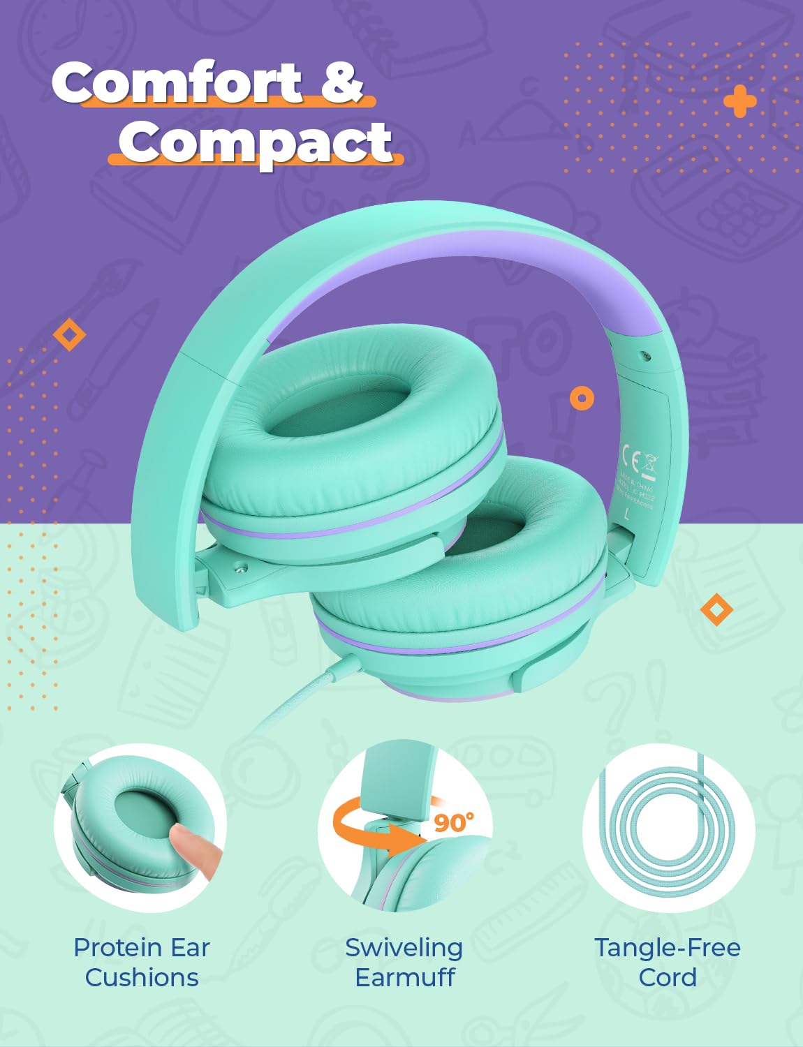 iClever 2Pack Kids Headphones with Sharing Splitter - 85dBA Safe Volume Limited - HS22 Wired Headphones for Kids Teens, Tangle-Free 3.5mm Jack Foldable Stereo Headphone for School/Tablet/Travel 🍁 All In One Marketplace Canada