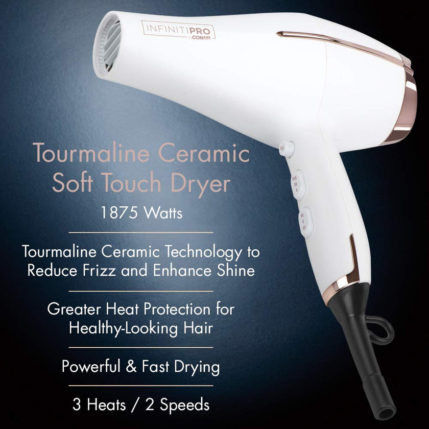 Conair 362C Infiniti Pro Tourmaline Ceramic Soft Touch Full Size Hair Dryer, 1875 Watts, Includes Concentrator, 3 Heat/2 Speed Settings, Great for Travel 🍁 All In One Marketplace Canada