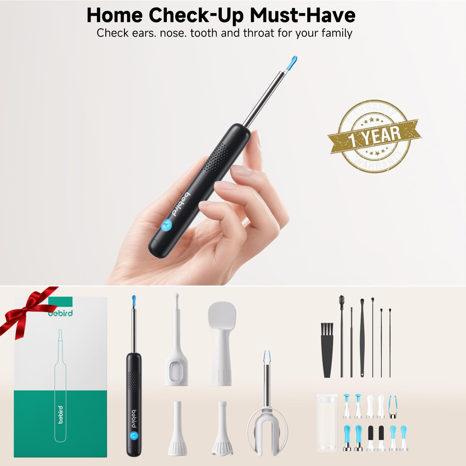 Bebird Ear Wax Removal Tools, Bebird Ear Cleaner, 1080P HD Endoscope, Wireless Earwax Removal Tools with 6 LED Lights, Compatible with iPhone & Android and Kids, Adults (Black) 🍁 All In One Marketplace Canada
