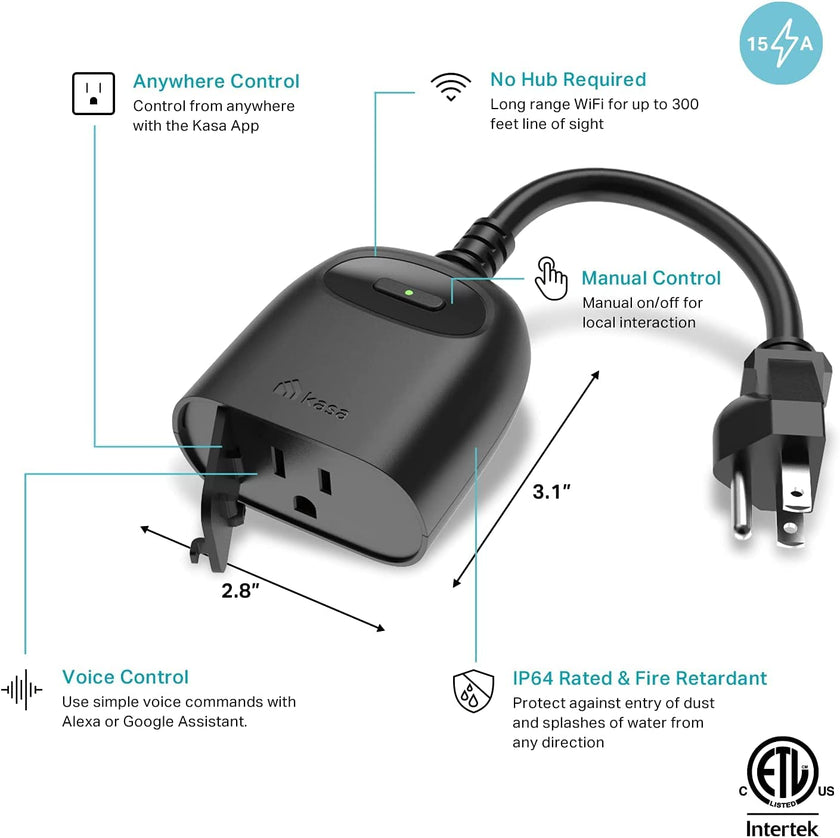 Kasa Smart Outdoor Smart Plug by TP-Link (KP401) - Single Port Smart Home WiFi Outlet, IP64 Weather Resistance, Works with Alexa and Google Home, 2.4GHz WiFi Required, No Hub Required, Black 🍁 All In One Marketplace Canada