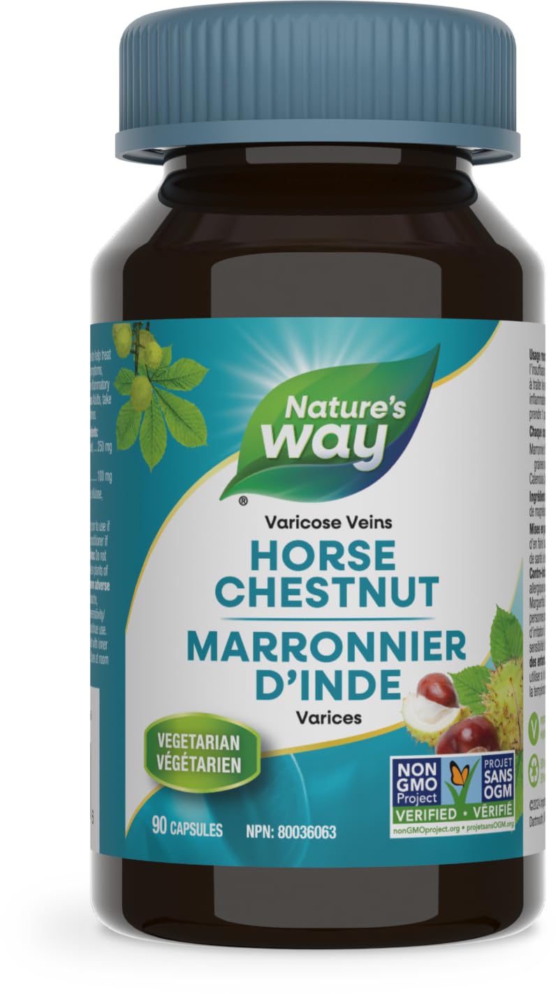 Nature's Way Horse Chestnut Supplement – Helps Treat Varicose Veins and Associated Symptoms – Digestive System Inflammation Relief – 100mg Calendula, 250mg Horse Chestnut – 90 Vegetarian Capsules 🍁 All In One Marketplace Canada