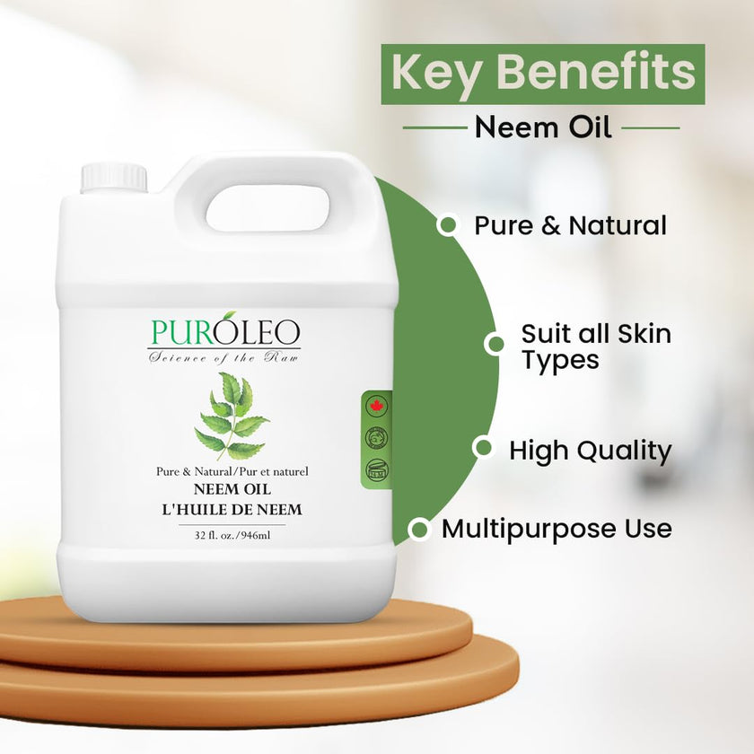 PUROLEO NEEM Oil 32 Fl Oz/946 ML (Packed In Canada) Pure and Natural Neem Oil for Multipurpose Use | Neem Oil extracted from NEEM Plante Chemical free Neem Oil Spray 🍁 All In One Marketplace Canada