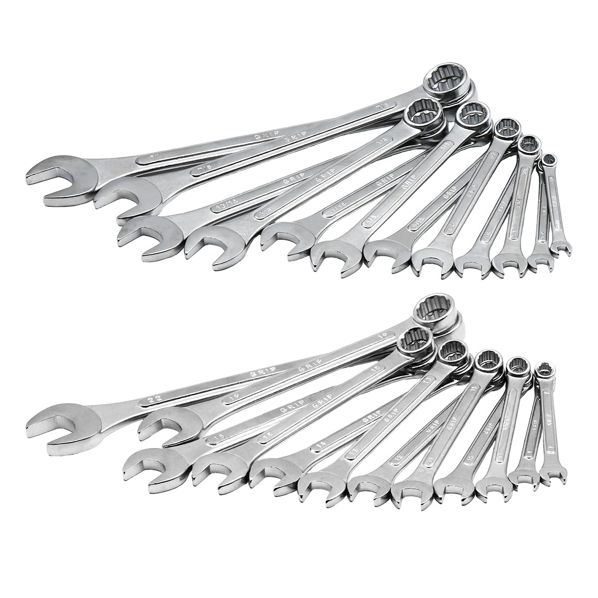 Grip 24 pc All-Purpose Master Combination Wrench Set MM/SAE - Metric 7mm to 22mm - SAE 1/4” to 1
