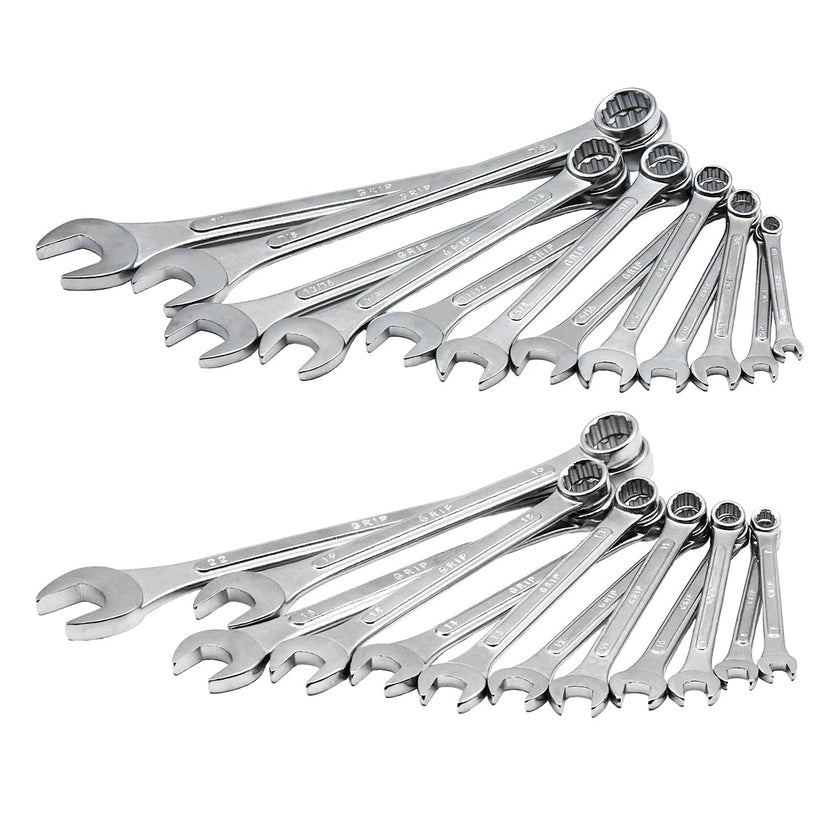 Grip 24 pc All-Purpose Master Combination Wrench Set MM/SAE - Metric 7mm to 22mm - SAE 1/4” to 1