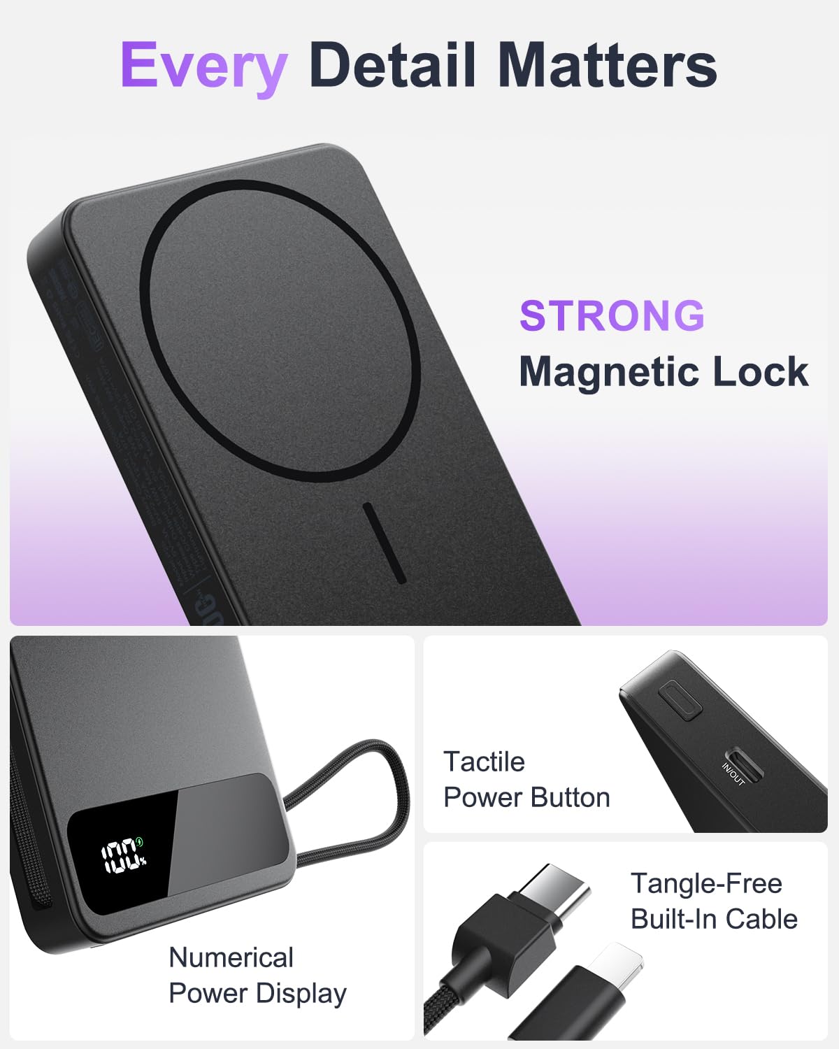 Magnetic Power Bank, 10,000mAh Wireless Portable Charger for Mag-Safe 15W Fast Charging, Battery Pack with USB-C/Lightning Cable 22.5W in/Out for iPhone 17/16/15/14/13/12 Series, AirPods & More 🍁 All In One Marketplace Canada