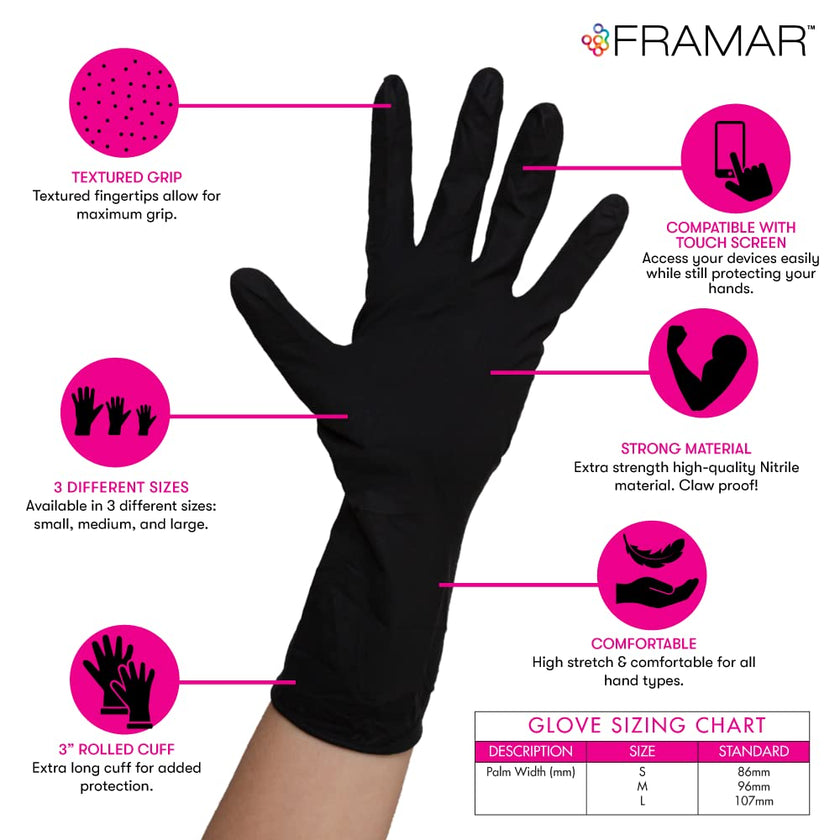 FRAMAR Black Nitrile Gloves – Black Disposable Gloves, Cleaning Gloves, Mechanic Gloves, Plastic Gloves Disposable (Medium) 🍁 All In One Marketplace Canada