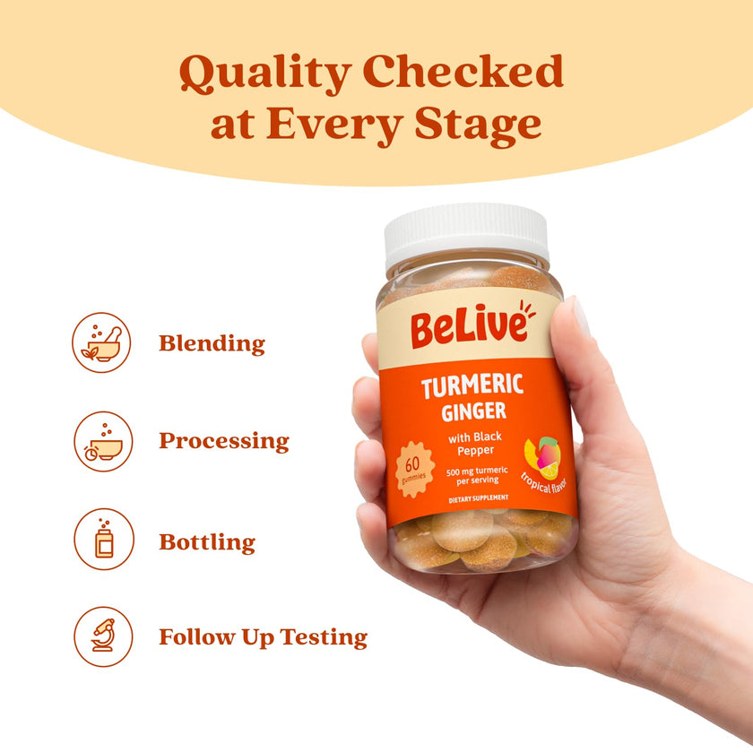 BeLive Turmeric Curcumin with Black Pepper & Ginger - 60 Gummies I Turmeric and Ginger Supplement for Immune Support, Healthy Skin, and Mobility - Tropical Flavor 🍁 All In One Marketplace Canada