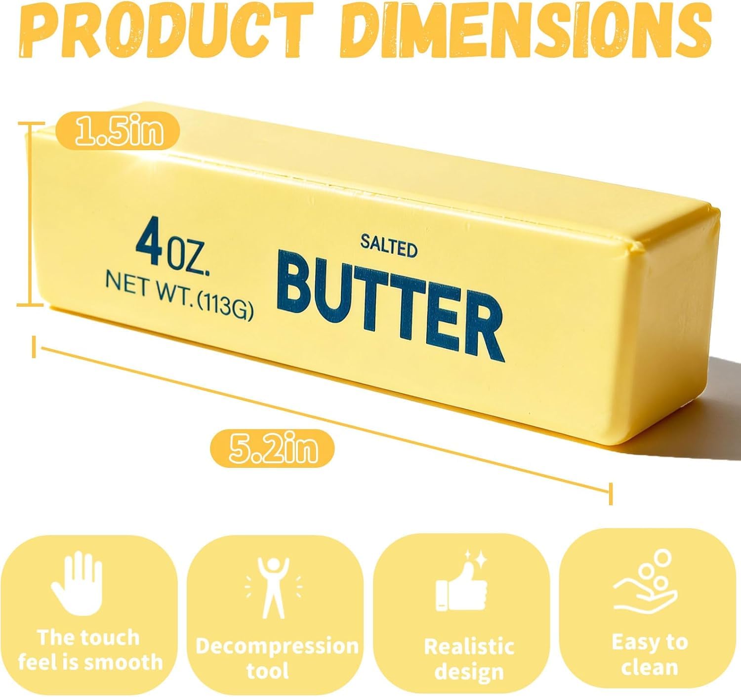 2Pcs Cute Butter Stress Balls,Slow Rebound Realistic Soft Butter Stick Fidget,Slow Rising Portable for Adults Anxiety & Stress Relief (Yellow) 🍁 All In One Marketplace Canada