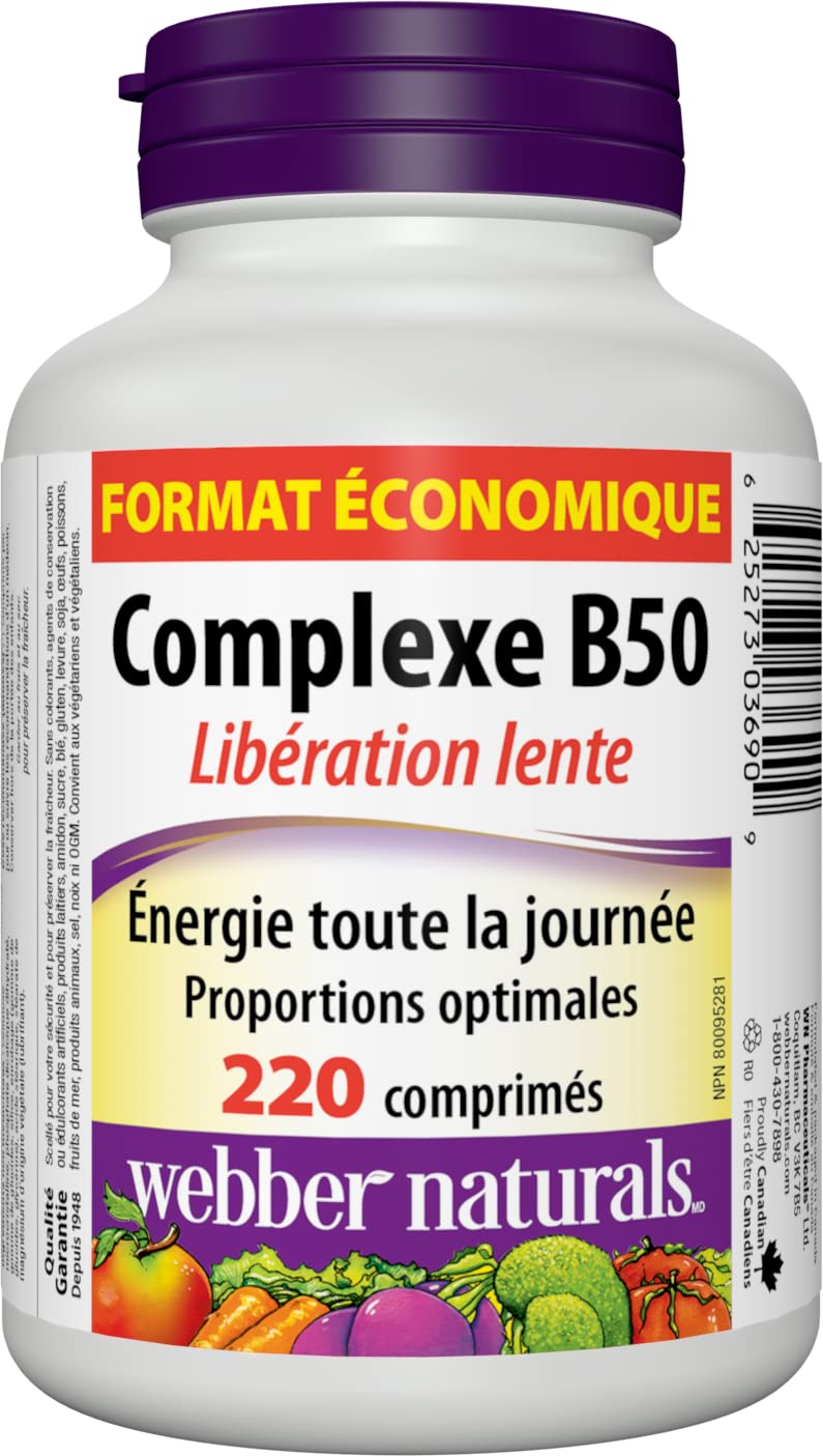 Webber Naturals Vitamin B50 Complex, Timed Release, 220 Tablets, Supports Energy Production and Metabolism, Vegan 🍁 All In One Marketplace Canada